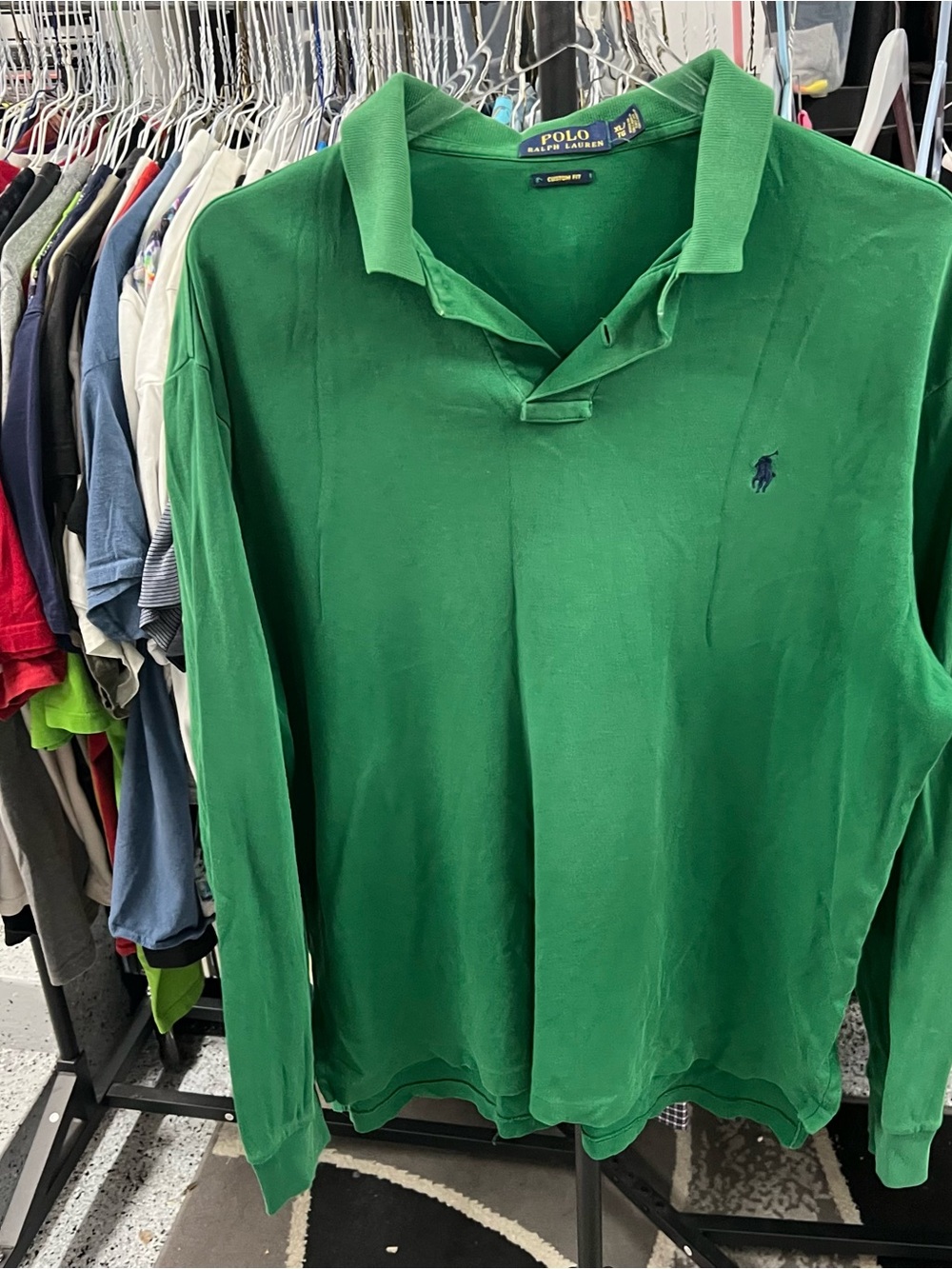Polo Ralph Lauren Green Polo Shirt Men's Size XL Custom Fit Sleeve Logo Accent